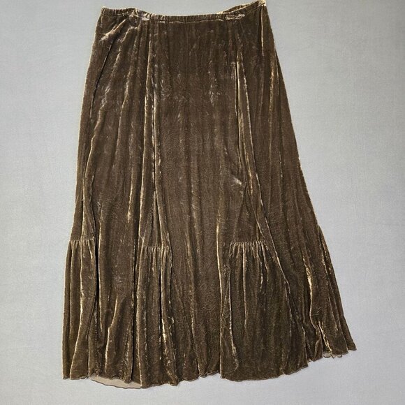 J. Jill Womens Green Velvet Maxi Skirt S Silk Blend Ruffle Whimsigoth Gypsy Whim - Picture 10 of 10